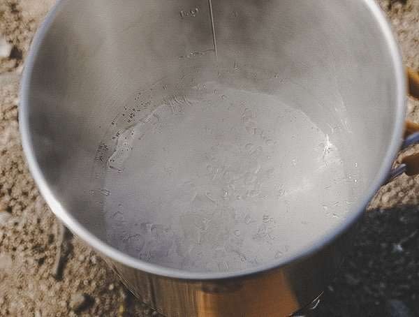large pot for boiling water at camp