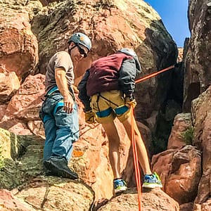 practicing rappelling skills for canyoneering